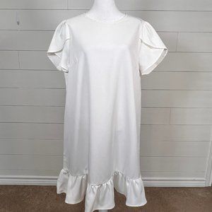 Ivory Pullover Ruffled Short Sleeve Straight Dress Size L
